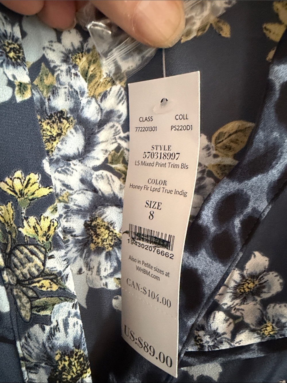 White House Black Market Long-Sleeve Honey Floral Blouse size 8 NWT - Picture 9 of 11